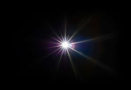 Colorful lens flare effect. Solar flare with rays and spotlights backgroundの写真素材