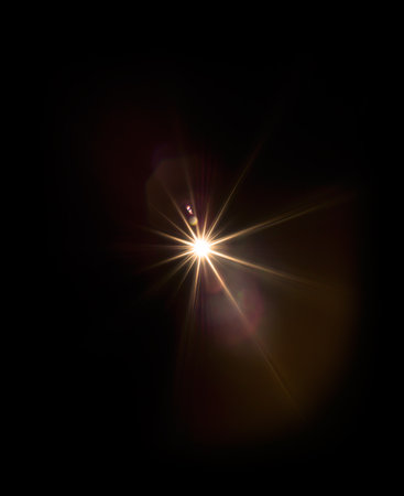 Colorful lens flare effect. Solar flare with rays and spotlights backgroundの写真素材
