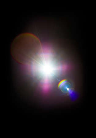 Colorful lens flare effect. Solar flare with rays and spotlights backgroundの写真素材