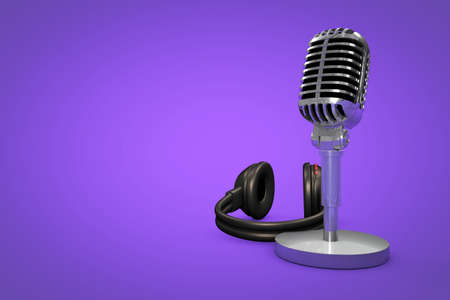Professional microphone with colored background, podcast or recording studio background, 3d illustrationの写真素材