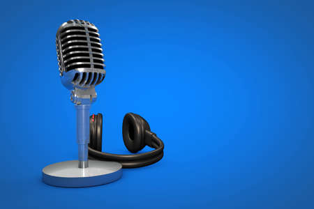 Professional microphone with colored background, podcast or recording studio background, 3d illustrationの写真素材