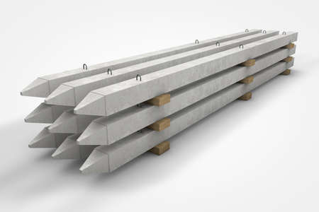 Prefabricated concrete materials, cement tubes on white background 3d illustrationの写真素材