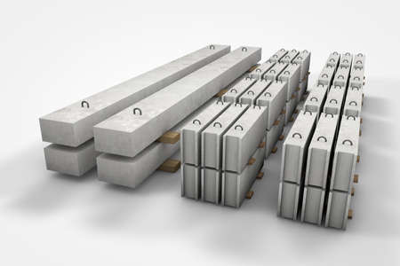 Prefabricated concrete materials, cement tubes on white background 3d illustrationの写真素材