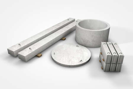Prefabricated concrete materials, cement tubes on white background 3d illustrationの写真素材