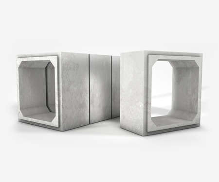Prefabricated concrete materials, cement tubes on white background 3d illustrationの写真素材