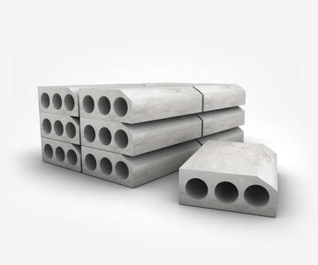 Prefabricated concrete materials, cement tubes on white background 3d illustrationの写真素材