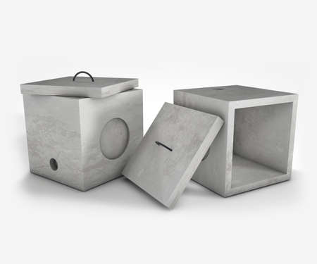 Prefabricated concrete materials, cement tubes on white background 3d illustrationの写真素材