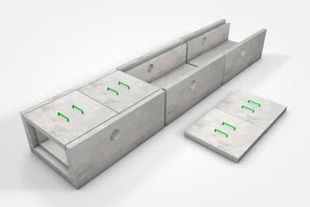 Prefabricated concrete materials, cement tubes on white background 3d illustrationの写真素材