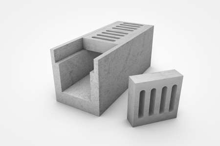 Prefabricated concrete materials, cement tubes on white background 3d illustrationの写真素材
