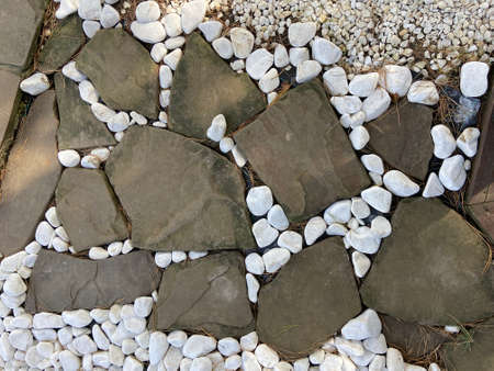 stone path with gravel meditative walk. eco-friendly parkの写真素材