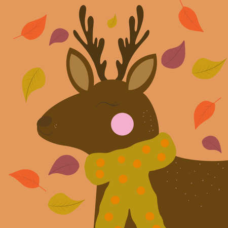 autumn landscape with deer and leavesの写真素材