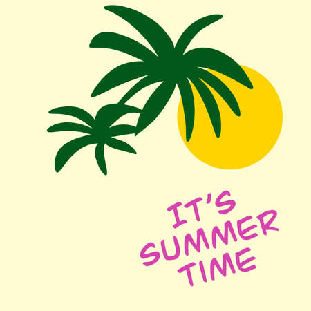 summer symbols. palm trees and sunの写真素材