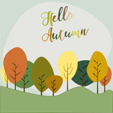 Autumn landscape. Beginning of autumn. Preparation for school. First school day. Orange-leaved trees. The end of the summer. Leaf fall.のイラスト素材