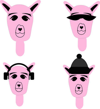 pink llama with glasses and a cap.animal in different styleのイラスト素材