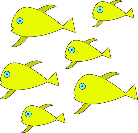 yellow fish pattern. pictures for a magazine or fairy tales. blue eyes and fins.のイラスト素材