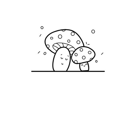 mushrooms laughing black and white doodle organic foodの写真素材