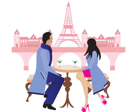 couple in Parisのイラスト素材