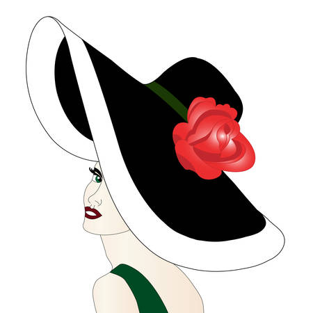Woman in hat with roseのイラスト素材