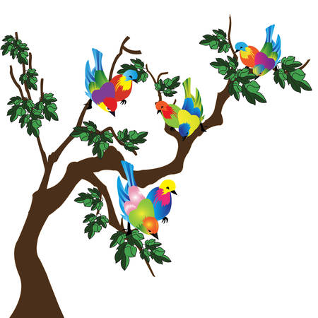 birds on a branch of treeのイラスト素材