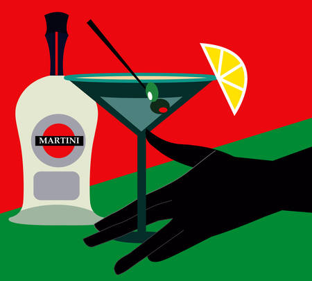 illustration of a martini cocktail with a black gloveのイラスト素材
