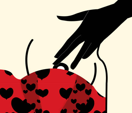 illustration of a sensual woman showing slowly her breast and a hand reaching out to touch itのイラスト素材