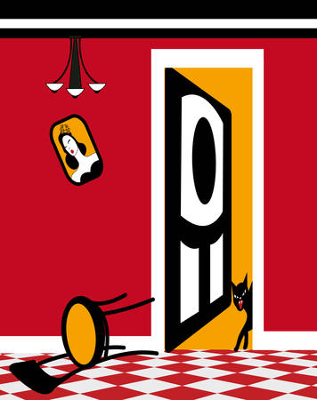 illustration of an angry cat getting out of a room のイラスト素材