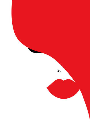 illustration of a model with red lips and red hair, minimalist approachのイラスト素材