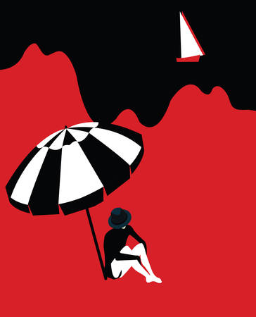 lonely man sitting at the beach during the nightのイラスト素材