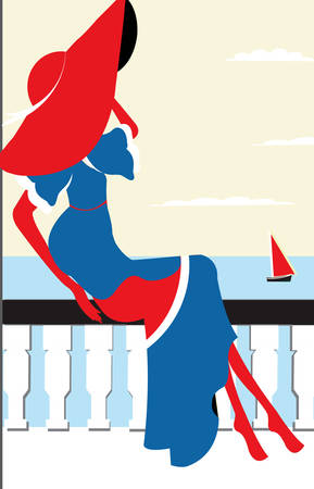 illustration of a girl at the seasideのイラスト素材