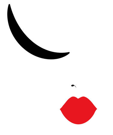 minimalist illustration of a a woman's head with red lipsのイラスト素材