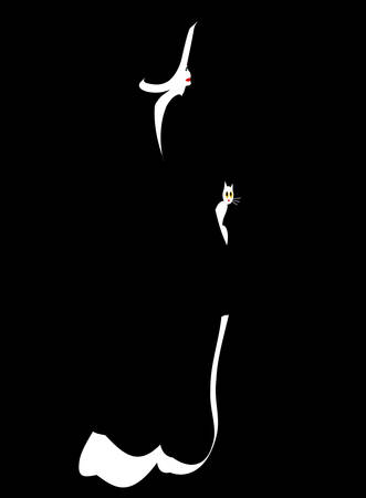 elegant woman with white catのイラスト素材