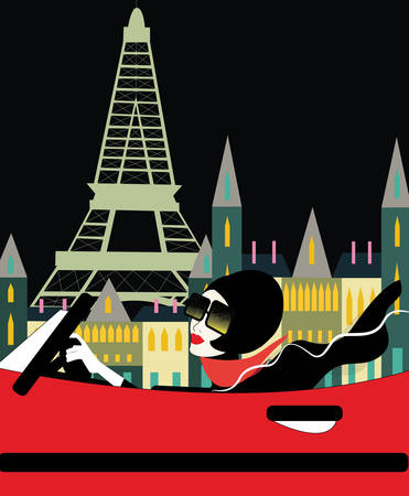 stylish woman at the eiffel towerのイラスト素材