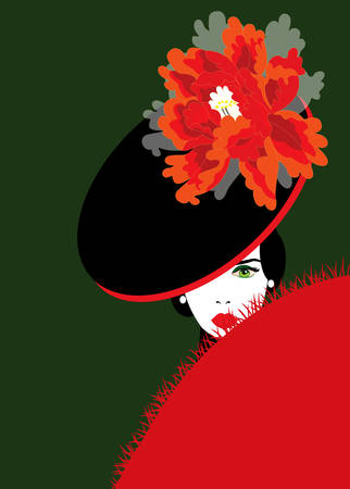 elegant woman with hat with a peonyのイラスト素材