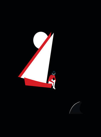 sailing away with the sharks during the nightのイラスト素材