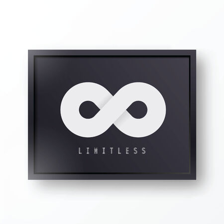 Limitless Abstract Vector Symbol Icon or Logo in Stylish Black Realistic Frame With Shadows and...