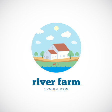 Eco River Farm Flat Style Concept Symbol Icon のイラスト素材