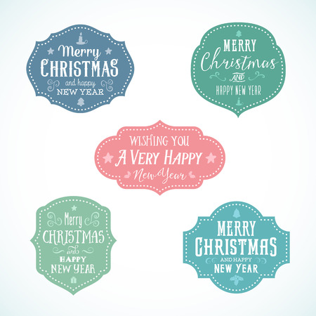 Vintage Typography Soft Color Christmas Vector Badges Setのイラスト素材