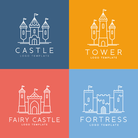 Abstract Castle Line Style Vector Logo Template Setのイラスト素材