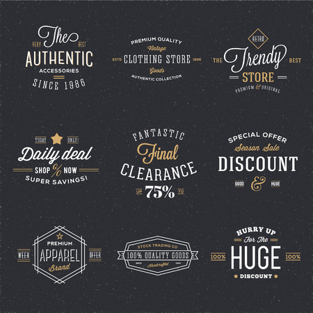 Retro Typography Vector Discount and Sale Labels or Logo Templates with Vintage Backgroundのイラスト素材
