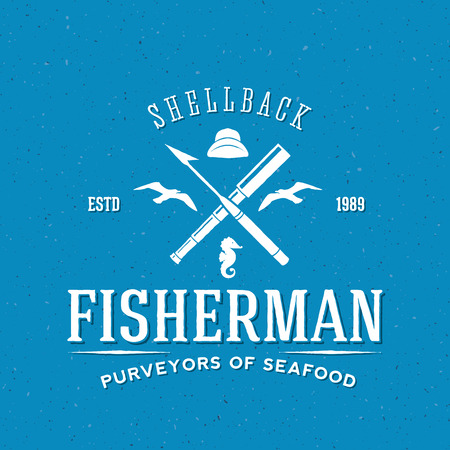 Retro Fisherman Vector Logo or Label Templateのイラスト素材