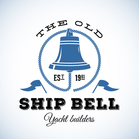 The Old Ship Bell Yacht Builders Retro Style Vector Logo Template or Vintage Label. Isolatedのイラスト素材