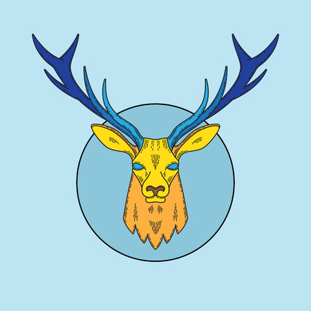 Abstract Vector Line Style Deer Face Illustration in the Circle. Bright Colors.のイラスト素材