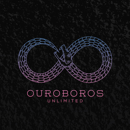 Abstract Vector Infinite Ouroboros Snake Symbol, Sign or a Logo Template in Line Style. On Black...