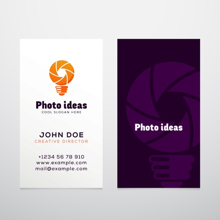 Photo Ideas Abstract Vector Logo and Business Card Template. Corporate Stationary Mock Up. Shutter Symbol. Light Bulb Icon. Isolated.のイラスト素材