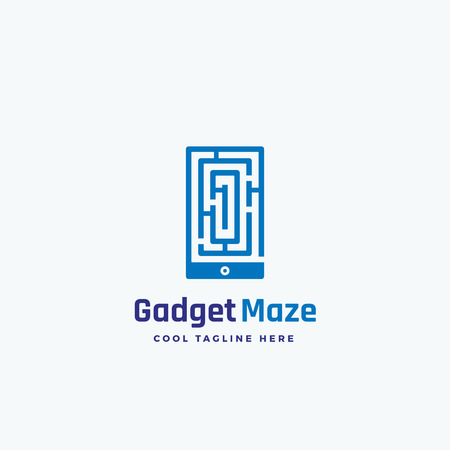 Gadget Maze Abstract Vector Sign, Emblem or Logo Template. Labyrinth in a Smartphone Silhouette Concept.のイラスト素材