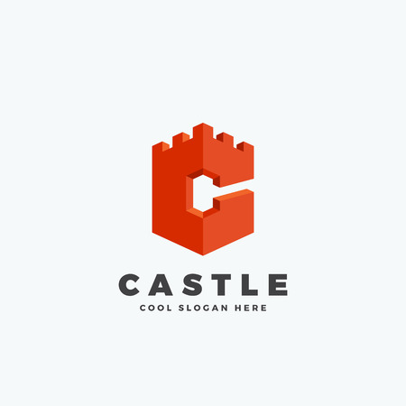Castle or Tower in the Form of Letter C. Abstract Vector Sign, Emblem or Logo Template. Isolated.のイラスト素材