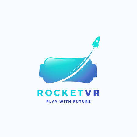 Virtual Reality Rocket Abstract Vector Icon, Sign, or Logo Template. Electronic Glasses Headset Silhouette with Spacecraft.のイラスト素材