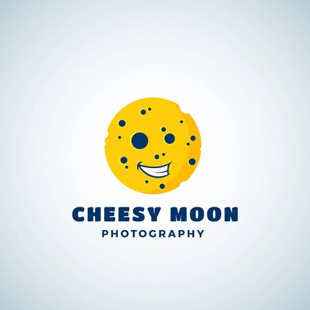 Cheese Moon Photography Abstract Vector Sign, Emblem or Logo Template. Round Laughing Lunar Face Silhouette.のイラスト素材