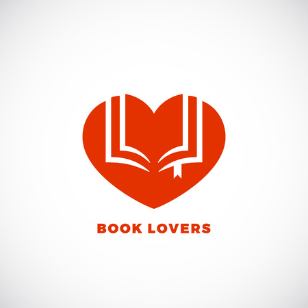 Book Lovers Abstract Vector Sign, Emblem or Logo Template. Negative Space Open Book in a Heart Silhouette. Isolated.のイラスト素材