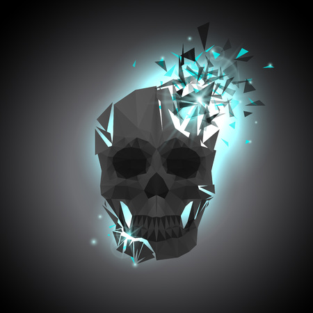 Black Polygonal Skull Illustration with Explosion.のイラスト素材